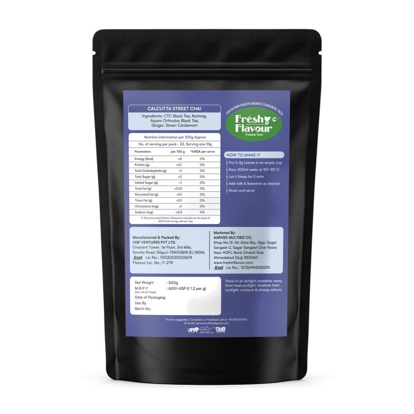 Fresh n Flavour Calcutta Street CTC Chai 500g pouch back