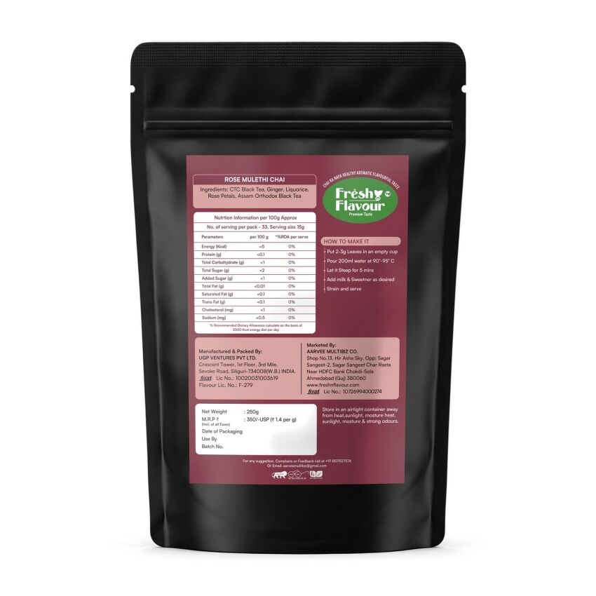 Fresh n Flavour Rose Mulethi CTC Chai 250g pouch back