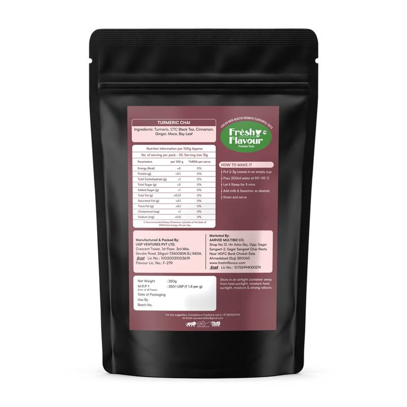 Fresh n Flavour Turmeric CTC Chai 250g pouch back