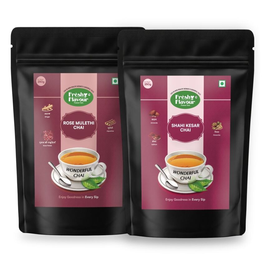 Fresh n Flavour Festive Pair: Shahi Kesar + Rose Mulethi Chai Combo — 500g (250g + 250g)