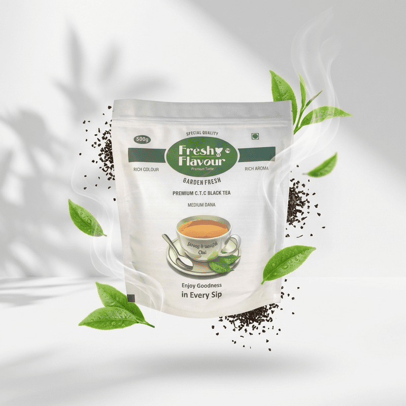 Fresh n Flavour Strong and Tasteful Chai 500g pack – garden fresh premium CTC black tea Medium Dana – side view